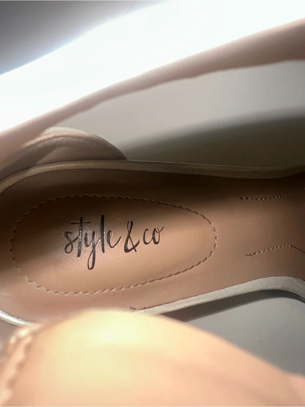 Style & Co. Champagne Ankle-Strap Heels with Crystal Toe Band